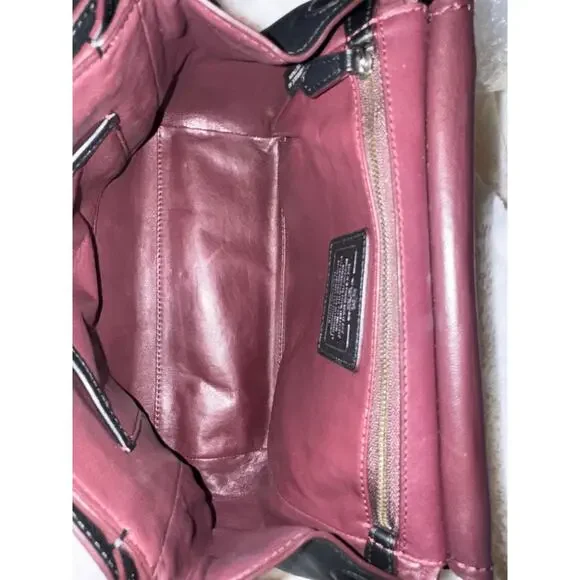 Coach Tea Rose Top Handle Bag Black and Oxblood Leather - Picture 6 of 14